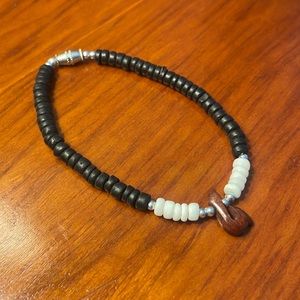SALE ITEM! Unisex Black and White Bead Bracelet with Wood Dangle